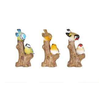 An Image of Resin Robin, Bluetit & GoldFinch on Stump Garden Ornament