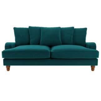 An Image of Beatrice Scatter Back Velvet 3 Seater Sofa Peacock
