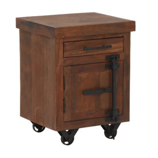 An Image of Little Tree Furniture Hyatt Reclaimed Wood Side Table on Wheels, Dark Finish