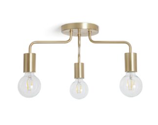 An Image of Habitat Rayner 3 Light Flush Ceiling Light - Brass