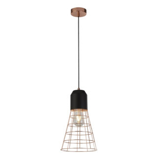 An Image of Dalgety 1 Light Cage Pendant Light - Copper and Matt Black