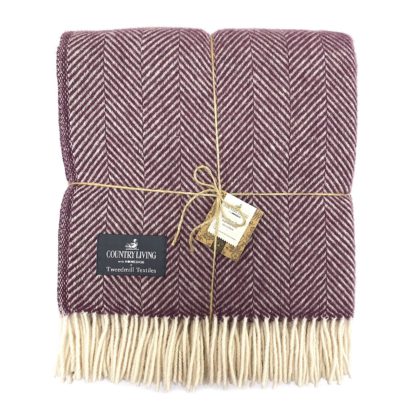 An Image of Country Living Wool Herringbone Throw - 150x183cm - Grape