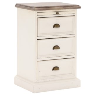 An Image of Carisbrooke Reclaimed Wood 3 Drawer Bedside Cabinet, Stucco White