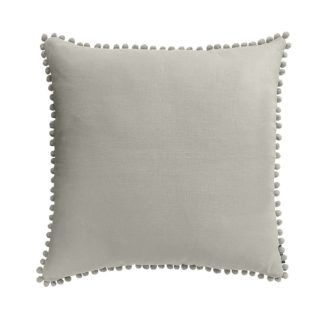 An Image of Country Living Linen Pom Pom Cushion - 50x50cm - Latte