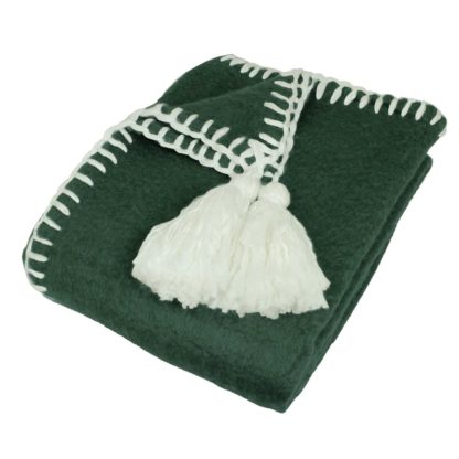 An Image of Green Wool Trim Throw