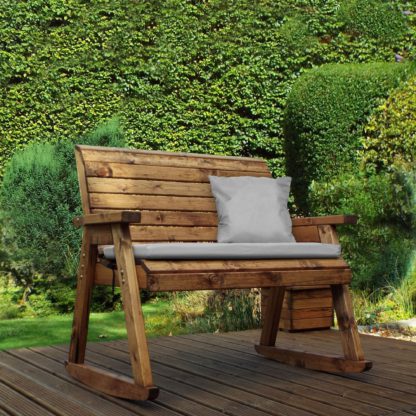 An Image of Charles Taylor 2 Seater Wooden Bench Rocker with Grey Seat Pad Wood (Brown)