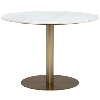 An Image of Apollo Dining Table, White Marble and Brushed Brass