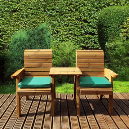 An Image of Charles Taylor 2 Seater Angled Companion Set with Green Seat Pads Dark Green