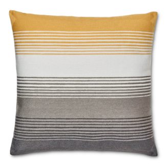 An Image of Striped Cushion - Ochre and Grey