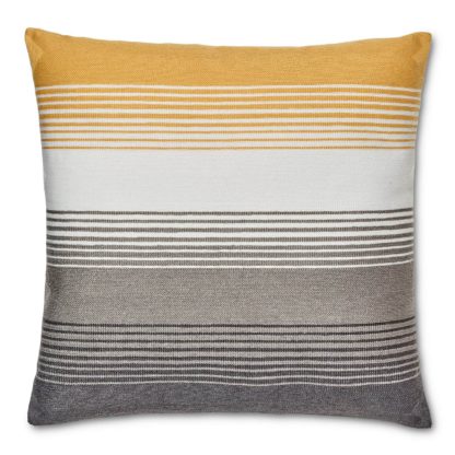 An Image of Striped Cushion - Ochre and Grey