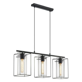 An Image of Eglo Loncino 3 Light Pendant Light - Black