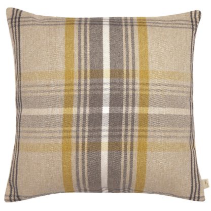 An Image of Check Cushion - Ochre - 43x43cm