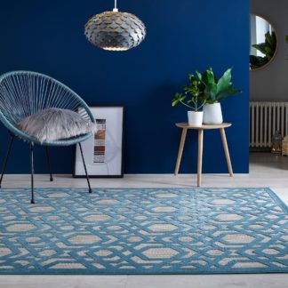 An Image of Oro Geometric Rug Beige and Blue