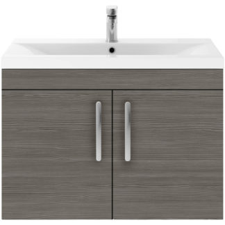 An Image of Balterley Rio 800mm Wall Hung 2 Door Vanity With Worktop - Grey Avola