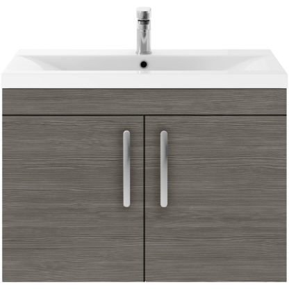 An Image of Balterley Rio 800mm Wall Hung 2 Door Vanity With Worktop - Grey Avola