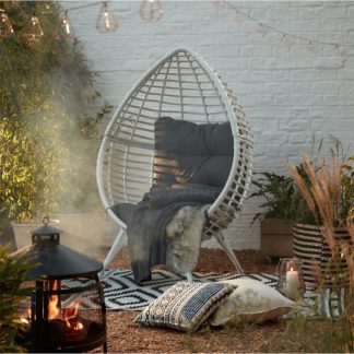 An Image of Rattan Pod Egg Chair - White