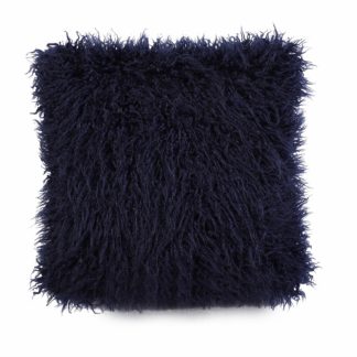 An Image of Navy Faux Mongolian Fur Cushion