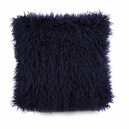 An Image of Navy Faux Mongolian Fur Cushion