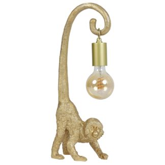 An Image of Monkey Table Lamp with Hanging Bulb, Gold