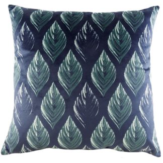 An Image of Velvet Leaf Print Cushion - Royal Blue