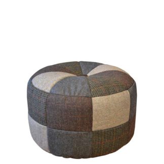 An Image of Harris Tweed Pumpkin Small Stool, Patchwork Tweed