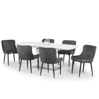 An Image of Como Dining Table with 6 Luxe Grey Chairs Grey