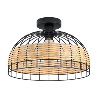 An Image of Eglo Anwick Black and Rattan Ceiling Light