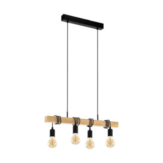 An Image of Eglo Townshend Pendant Ceiling Light - Black & Oak