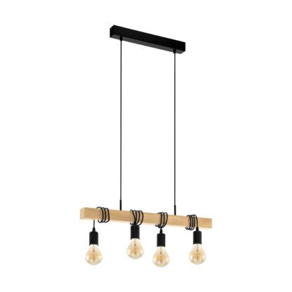 An Image of Eglo Townshend Pendant Ceiling Light - Black & Oak