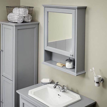 An Image of Bathstore Savoy Mirror Wall Cabinet - Gun Metal Grey