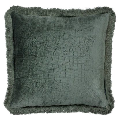 An Image of Fringed Croc Cushion, Teal
