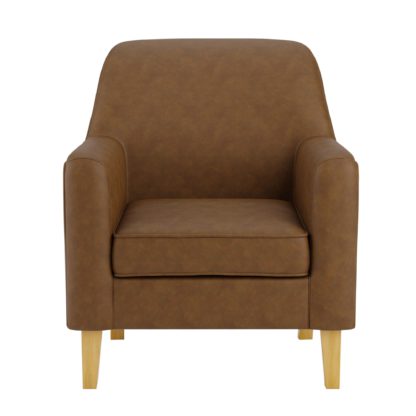 An Image of Cooper Faux Leather Check Armchair Tan (Brown)