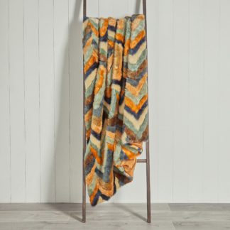 An Image of Eska Faux Fur Throw Green, Brown and Yellow