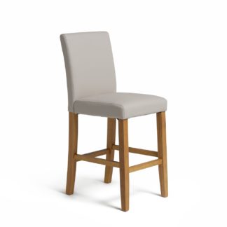 An Image of Habitat Winslow Wood & Faux Leather Bar Stool - Cream