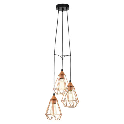 An Image of Eglo Tarbes 3 Light Cluster Pendant Light - Copper