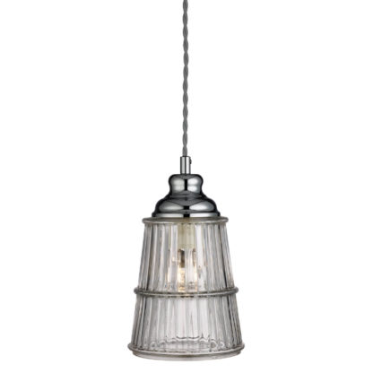 An Image of Cleve 1 Light Glass Pendant Light - Chrome and Grey
