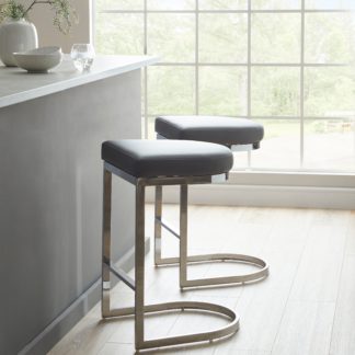 An Image of Azzaria Set of 2 Bar Stools PU Grey