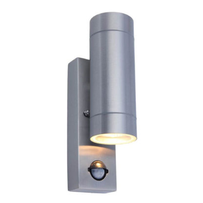 An Image of Lutec Rado Up/Down PIR Wall Light - Brushed Steel