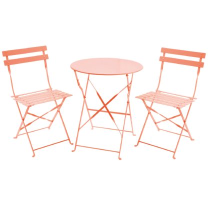 An Image of Folding 2 Seater Orange Metal Bistro Set Orange and Pink