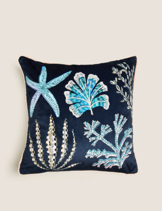 An Image of M&S Coral Medium Embroidered Cushion