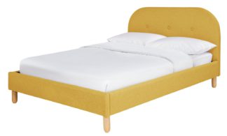 An Image of Habitat Elin Small Double Fabric Bed Frame - Yellow