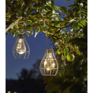 An Image of Solar Company Lightbulb Cage Lantern - Green & Grey