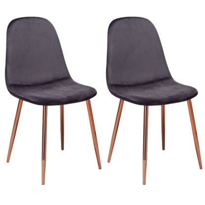 An Image of Habitat Beni Pair of Velvet Dining Chairs - Charcoal