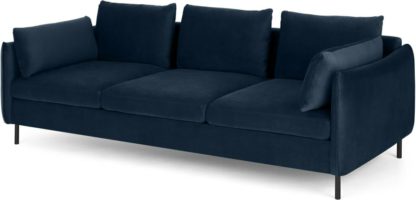 An Image of Vento 3 Seater Sofa, Sapphire Blue Velvet