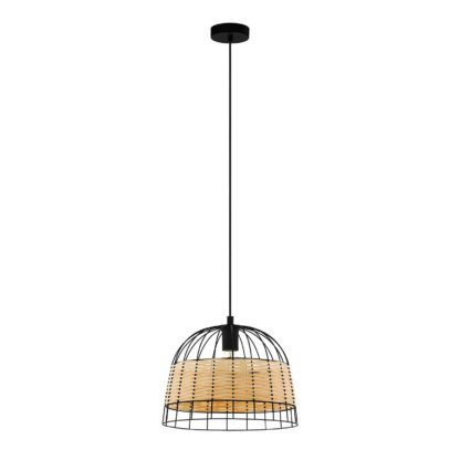 An Image of Eglo Anwick Black and Rattan Pendant