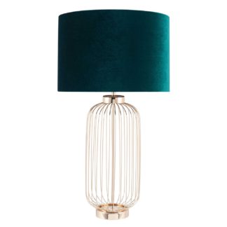 An Image of French Wire Tall Table Lamp, Green Velvet