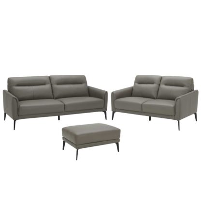 An Image of Belgravia 3 Seater and 2 Seater Leather Sofa, Free Ottoman