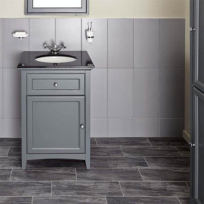 An Image of Bathstore Savoy 600mm Granite Top Floorstanding Vanity Unit - Charcoal Grey