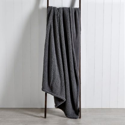 An Image of Reversible Teddy Throw Grey