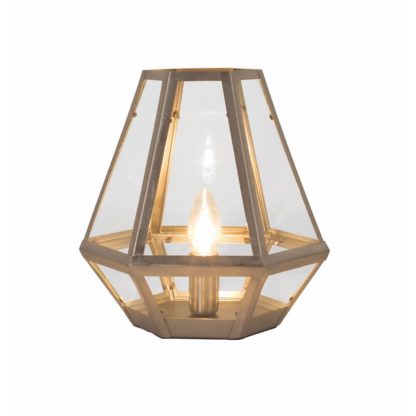 An Image of Metal and Glass Lantern Table Lamp - Satin Nickel